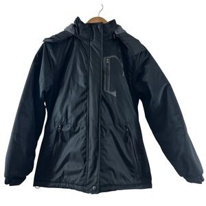 M Black Hooded Parka Jacket Faux Fur Trim Fleece Lined Winter Coat Small